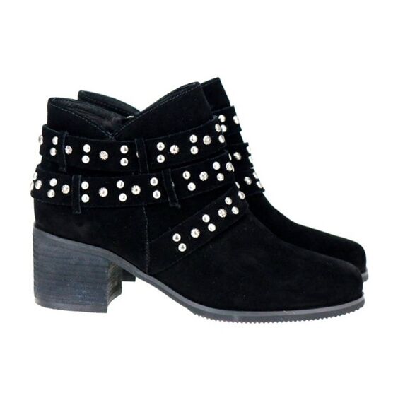 Trinity Ranch by Montana West Suede Leather Studded Ankle Boots in Black size 10 - Picture 1 of 16